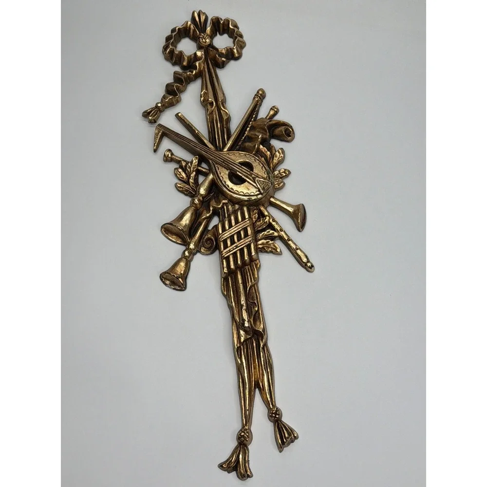 Vintage TMC2751 Gold Musical Instrument Wall Plaque Hollywood Regency Decor Gilt